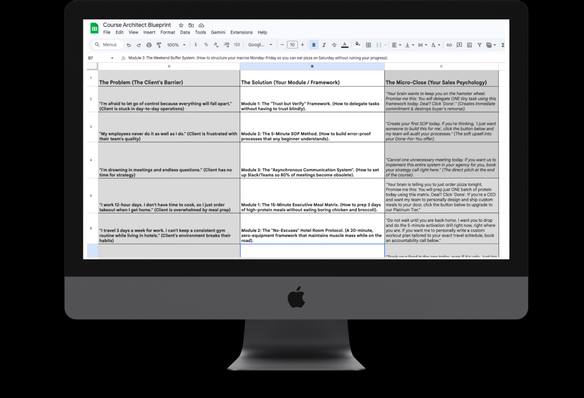Steal the exact 3-column Course Architect Blueprint I use to build learning ecosystems in under 10 minutes.