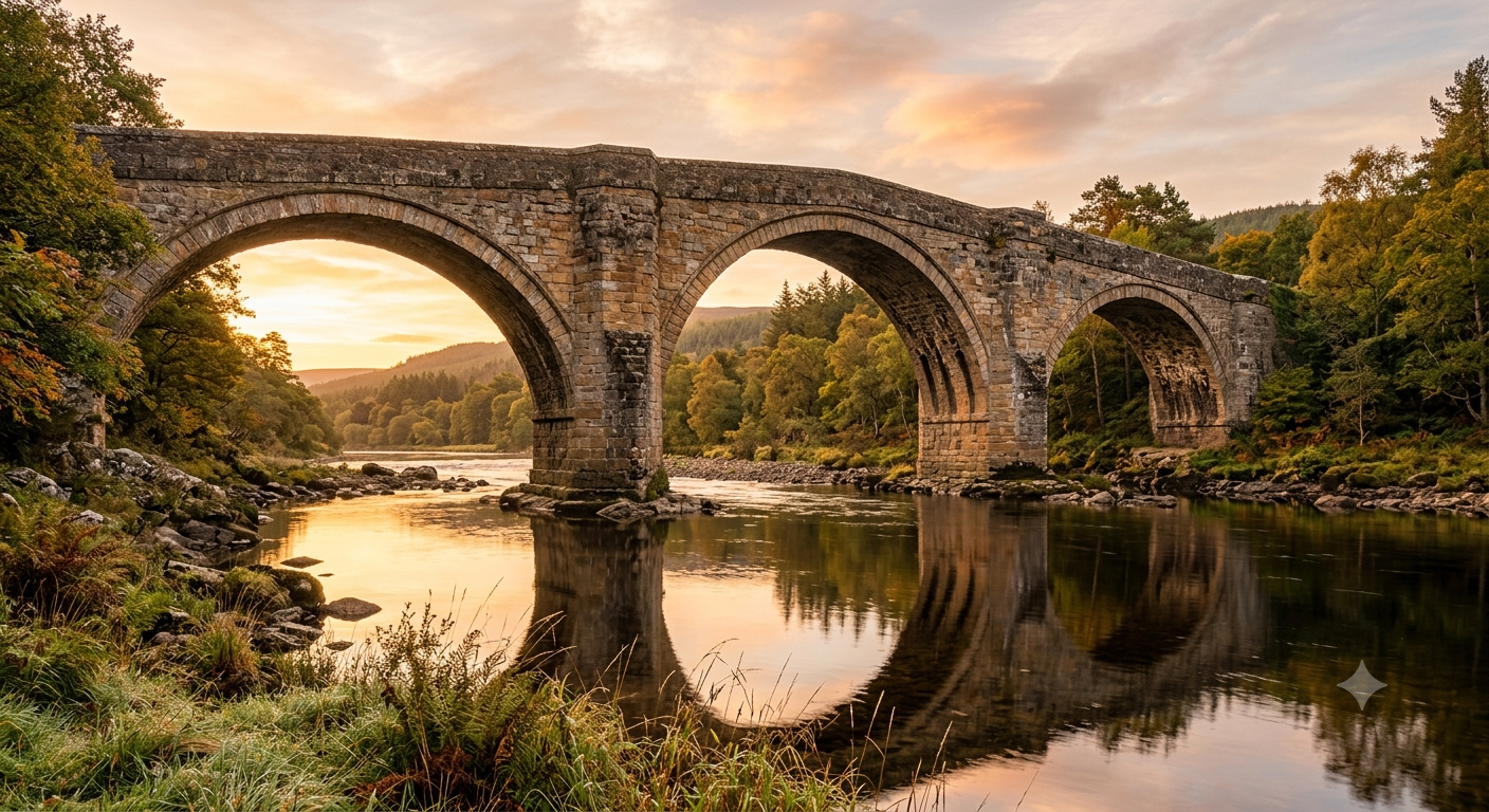 A stone bridge supported by three strong pillars representing the Three Pillars of a Stable Life.